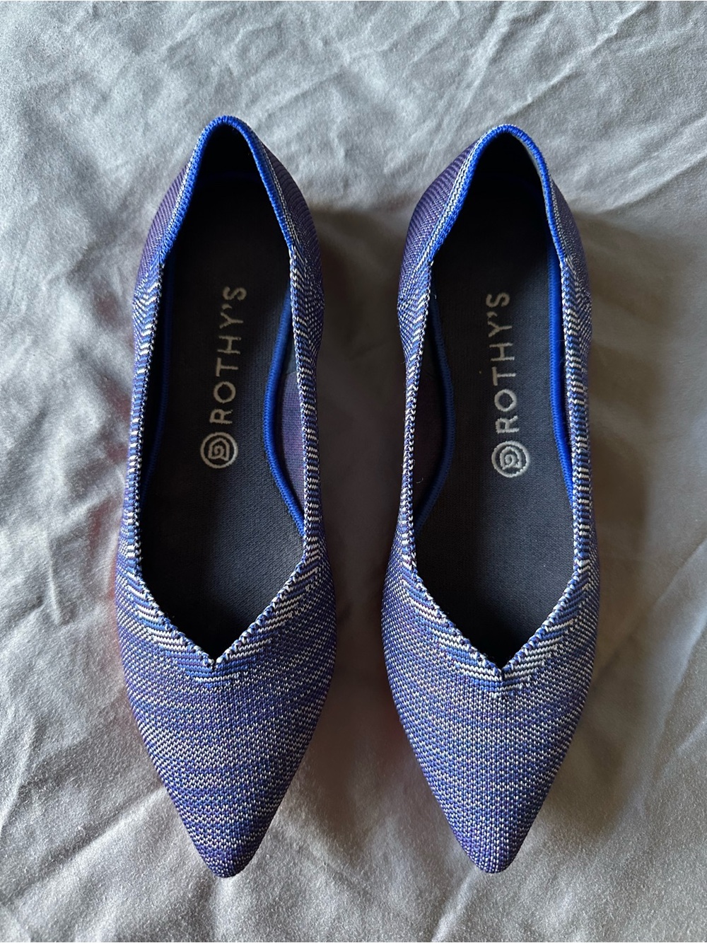 Rothy's Pointed Knit Flats in Navy Blue